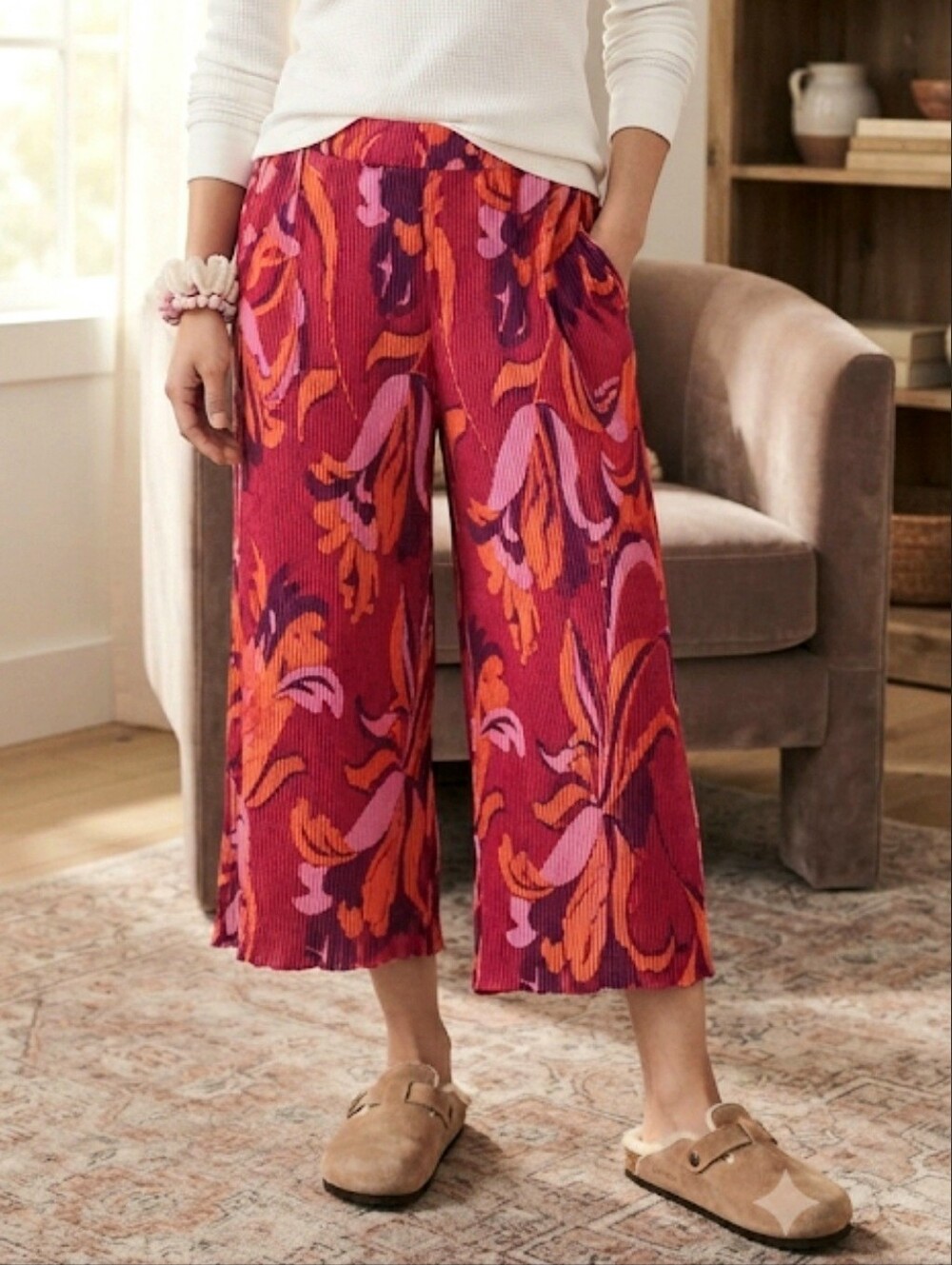 Anthropologie Morris Plisse Wide Leg Lounge Pants Size Large